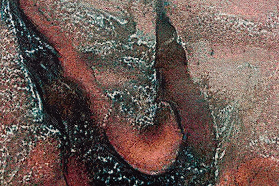 Sarah Rosalena, <em>Above Below</em>, (Detail) 2020. AI-generated textile, cotton, training: Mars Reconnaissance Orbiter satellite images taken from High Resolution Imaging Science Experiment (HiRISE).