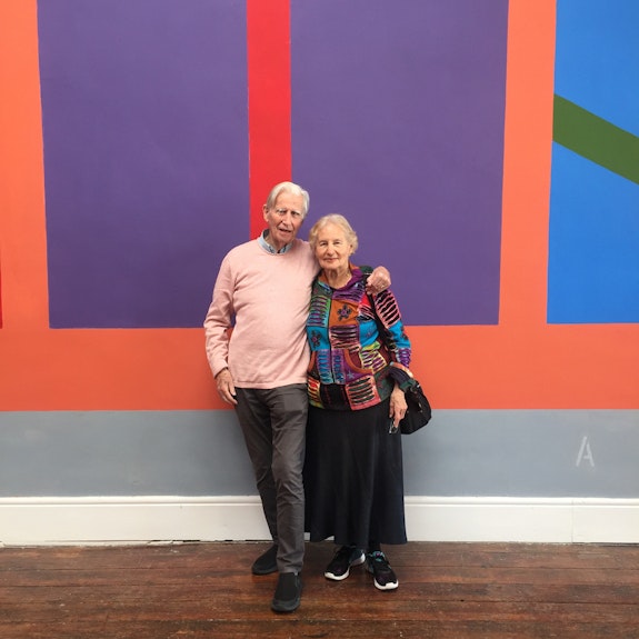 Brian & Barbara in front of <em>One, Here, Now: The Ogham Cycle</em>, 1996/2018, Sirius Arts Centre, Cobh, Co. Cork, Ireland.