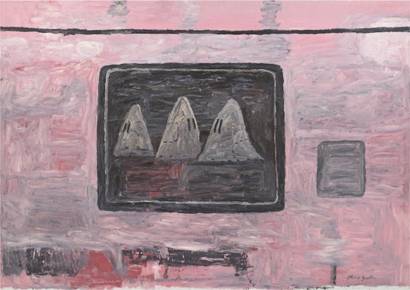 Philip Guston, <em>Blackboard</em>, 1969. Oil on canvas, 79 1/2 x 112 inches. Private Collection. Courtesy Hauser & Wirth Collection Services. © The Estate of Philip Guston; Digital Image (C) The Museum of Modern Art / Licensed by SCALA / Art Resource, NY.