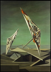 Kay Sage, <em>Ring of Iron, Ring of Wool</em>, 1947. Oil on canvas, 54 x 37 7/8 inches. Courtesy Mint Museum.