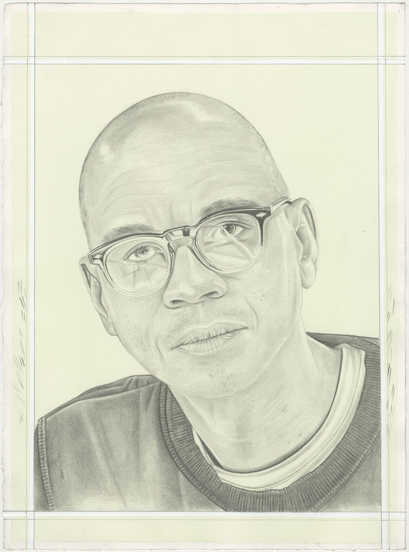 Portrait of Mark Bradford. Pencil on paper by Phong H. Bui.