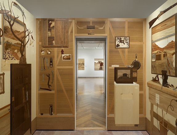 Alison Elizabeth Taylor,<em> Room</em>, 2008. Marquetry: wood veneer, pyrography, and shellac. 96 × 120 × 96 inches. Courtesy Crystal Bridges Museum of American Art, Bentonville, Arkansas.