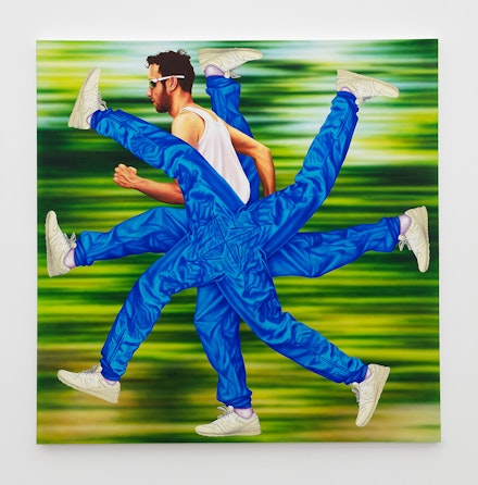 Henry Gunderson, <em>Marathon Man</em>, 2023. Acrylic and oil on canvas, 72 x 72 in. Courtesy the artist and Perrotin Gallery. Photo: Guillaume Ziccarelli.