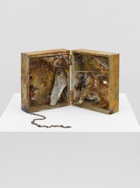 Carolee Schneemann,<em> For Yvonne Rainer’s Ordinary Dance (from the Fire Series)</em>, 1962. Burnt wooden box, glass, mirrors, paint, 15 3/4 x 9 1/4 x 2 1/2 inches. © Carolee Schneemann Foundation. Courtesy Lisson Gallery.