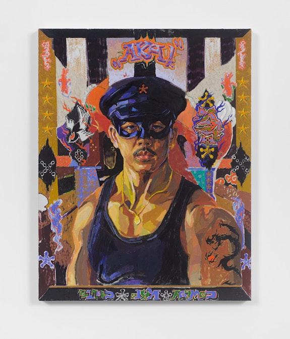 Oscar yi Hou, <em>Cowboy Kato Coolie, aka Bruce's Bitch</em>, 2021. Oil on canvas, 28 x 22 inches. Courtesy the Brooklyn Museum.