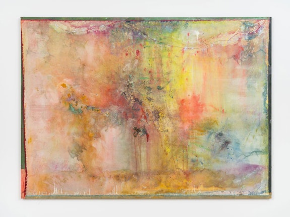Frank Bowling,<em> #4 to the Lighthouse</em>, 2021. Acrylic and acrylic gel on canvas with marouflage, 74 x 102 x 3 1/2 inches. Courtesy the artist and Hauser & Wirth.