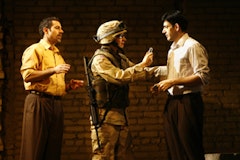 Waleed F. Zuaiter, Jeremy Beck and Sevan Greene in a scene from George Packer's <i>Betrayed.</i> Photo by Carol Rosegg. 