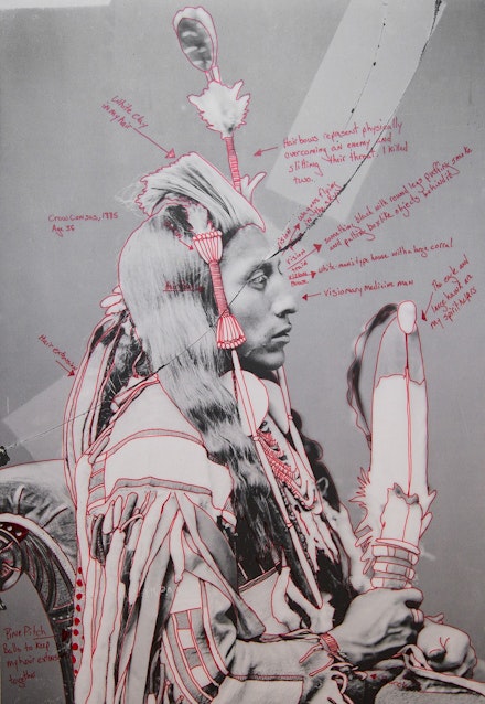 Wendy Red Star, <em>1880 Crow Peace Delegation: Peelatchiwaaxpáash / Medicine Crow (Raven)</em>, 2014. Artist-manipulated digitally reproduced photograph by C.M. (Charles Milton) Bell, National Anthropological Archives, Smithsonian Institution, 24 x 16 9/20 inches. Courtesy the artist and Sargent’s Daughters.