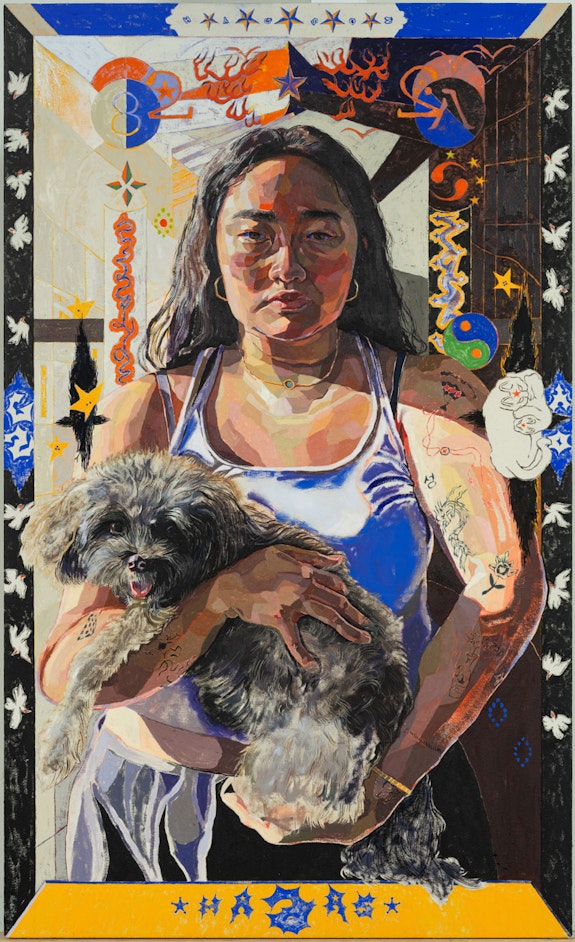 Oscar yi Hou,<em> Girl with the Dragon Tattoo, aka Bushwick Bleeding Hearts Club</em>, 2022. Courtesy the Brooklyn Museum. 