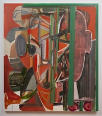 Amy Sillman, <em>Mug</em>, 2023. Acrylic, oil on linen, 75 x 66 inches. Courtesy Thomas Dane Gallery.
