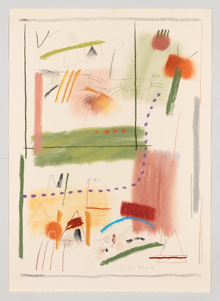 Jaune Quick-to-See Smith, <em>Kalispell #1</em>, 1979. Pastel and charcoal on paper, 41 ¾ x 29 ⅝ inches. Courtesy the Whitney Museum of American Art.