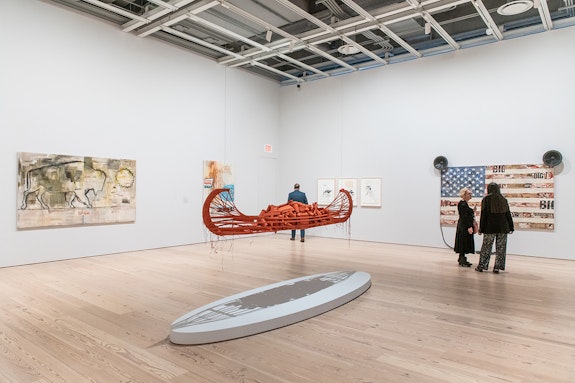 Installation view: <em>Jaune Quick-to-See Smith: Memory Map</em>, Whitney Museum of American Art, New York, 2023. Courtesy Whitney Museum of American Art. Photo: Matthew Carasella.