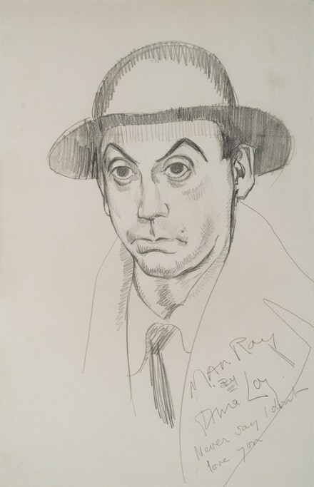 Mina Loy, <em>Portrait of Man Ray</em>, ca. 1925. Graphite on paper, 20 × 12 inches. Private collection. Courtesy Bowdoin College Museum of Art. Photo: Jay York.