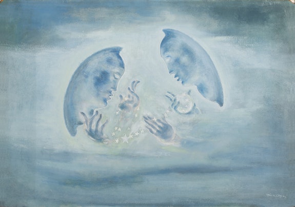 Mina Loy, <em>Moons I</em>, 1932. Mixed media on board, 26 1/4 × 35 1/4 inches. Private collection. Courtesy Bowdoin College Museum of Art. Photo: Brad Stanton.