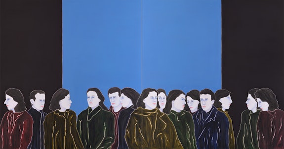 Djamel Tatah, <em>Untitled</em>, 2012. Oil and wax on canvas, 78.74 x 165.35 inches, each panel 78.74 x 82.68 inches. Courtesy the artist and Bienvenu Steinberg.