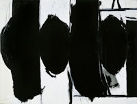 Robert Motherwell,<em> Elegy to the Spanish Republic</em>, 1960. Boucour Magna paint on canvas Unframed: 72 x 96 1/4 x 1 inhes. Framed: 73 1/2 x 97 3/4 x 1 3/4 inches. © Copyright 2023 Dedalus Foundation, Inc. / Licensed by the Artists Rights Society (ARS), NY. Collection of the Modern Art Museum of Fort Worth, Museum purchase, The Friends of Art Endowment Fund.