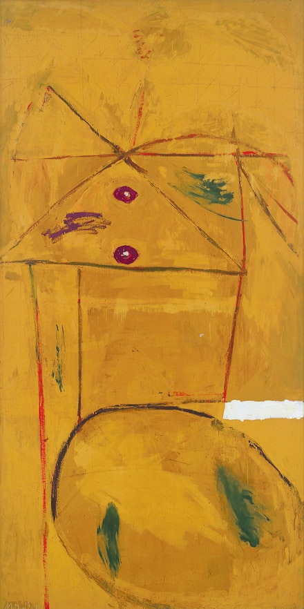 Robert Motherwell, <em>The Homely Protestant</em>, 1948. Oil and casein on Masonite, 97 3/4 × 48 1/4 inches. © Copyright 2023 Dedalus Foundation, Inc. / Licensed by the Artists Rights Society (ARS), NY. Courtesy the Metropolitan Museum of Art. Gift of the artist.