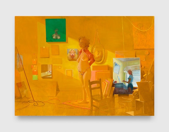 Lisa Yuskavage, <em>Golden Studio</em>, 2023. © Lisa Yuskavage. Courtesy the artist and David Zwirner.