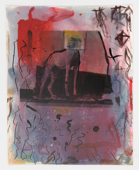 Darrel Ellis, <em>Untitled (Dog)</em>, ca. 1987-91. Gelatin silver print with pen and brush and colored inks. Courtesy the Estate of Darrel Ellis, Candice Madey, New York, and Hannah Hoffman, Los Angeles.
