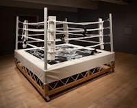 Gary Simmons, <em>Step Into the Arena (The Essentialist Trap)</em>, 1994. Wood, metal, canvas, Ultrasuede, pigment, ropes, and shoes, 85 × 120 × 120 inches. Whitney Museum of American Art, New York; gift of the Peter Norton Family Foundation. Courtesy Hauser & Wirth. © Gary Simmons. 