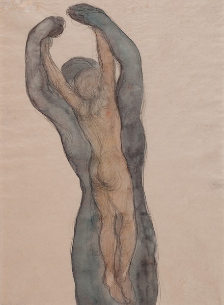 Kahlil Gibran, <em>Uplifted Figure</em>, 1915. Pencil and watercolor on paper, 10 7/8 x 8 3/8 inches. Telfair Museum of Art, Savannah, Georgia. Gift of Mary Haskell Minis, 1950.8.31. Photo: Daniel L. Grantham, Jr., Graphic Communication.