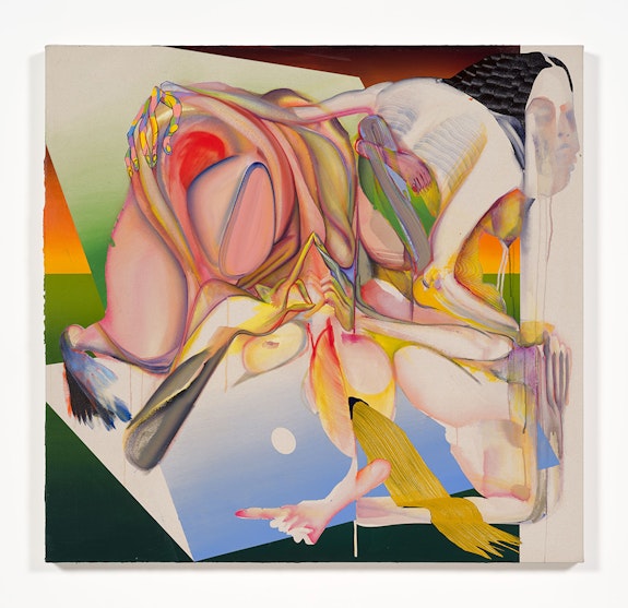 Christina Quarles, <em>(And Tell Me Today's Not Today)</em>, 2023. Acrylic on canvas, 50 x 52 x 2 inches. © Christina Quarles. Courtesy the artist, Hauser & Wirth, and Pilar Corrias, London. Photo: Fredrik Nilsen.