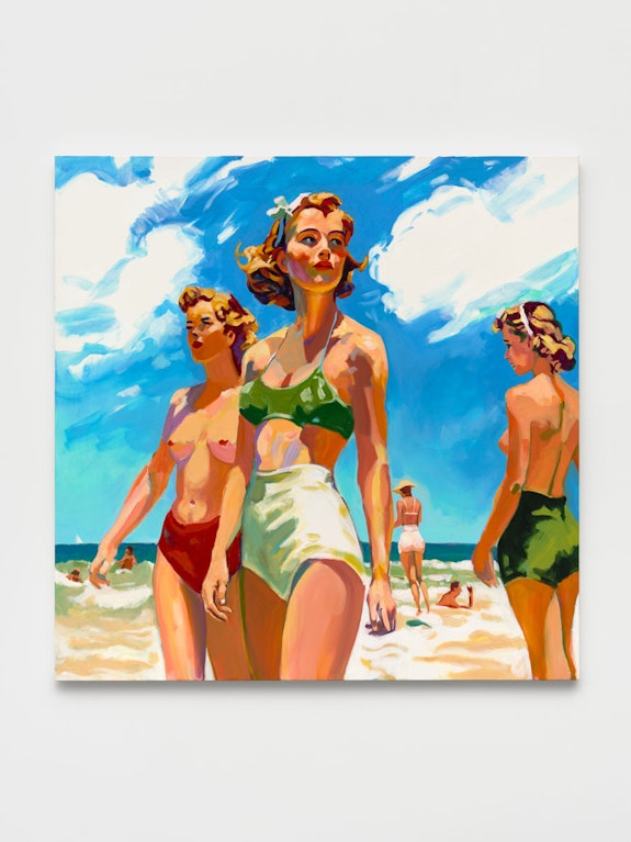 Walter Robinson, <em>Bathers (Three Women)</em>, 2023. Acrylic on canvas, 60 x 60 inches. © Walter Robinson. Courtesy the artist and Nino Mier Gallery. Photo: New Document.