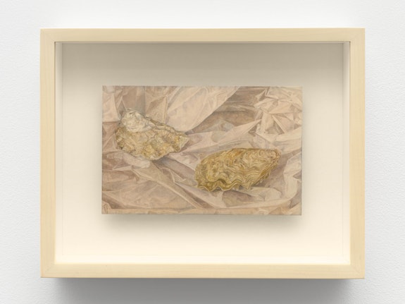 Esme Hodsoll, <em>Oysters</em>, 2023. Oil on copper, 6 3/4 x 8 3/4 x 1 7/8 inches. © Esme Hodsoll. Courtesy the artist and Nino Mier Gallery. Photo: New Document.