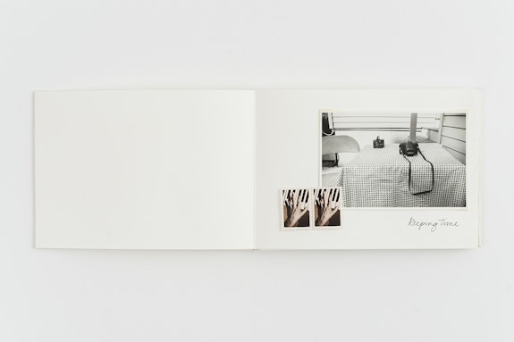 Sas Colby, <em>Keeping Time</em>, 1987. 12-page accordion-fold artist book on museum board, plus cover and back, containing 12 rare vintage gelatin silver prints and vintage photo stamps; unique, 5 x 7 inches. Courtesy the artist and Stellarhighway.