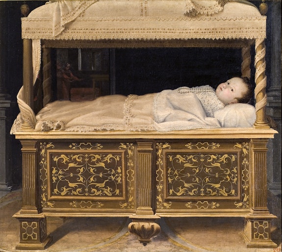 Lavinia Fontana, <em>Child in a Cradle,</em> ca.1583. Oil on canvas, 44.4 x 49.6 inches. Courtesy su concessione del Ministero della Cultura - Pinacoteca Nazionale di Bologna and the National Gallery of Ireland.