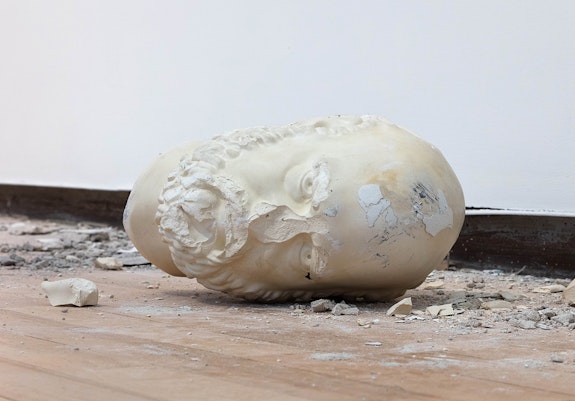 Joseph Grigely, <em>Between the Walls and Me</em>, 2023. Cast plaster aggregate and damaged walls,