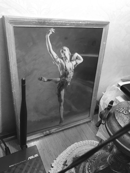 Alexei Ratmansky in <em>The Specter of the Rose</em> in 1991, in a photo on Lia Fisenko's coffee table. Photo: Marina Harss.