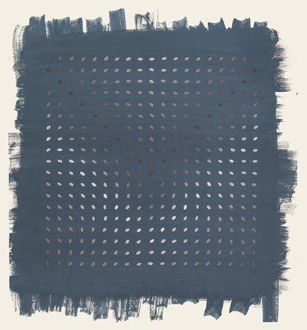 Bridget Riley, <em>19 Greys, Cool Ground</em>, 1966. Gouache on paper, 21 5/8 × 19 7/8 inches. Collection of the artist. © Bridget Riley 2023. All rights reserved.
