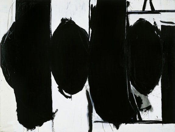 Robert Motherwell, <em>Elegy to the Spanish Republic</em>, 1960. Boucour Magna paint on canvas, unframed: 72 x 96 1/4 x 1 inches, framed: 73 1/2 x 97 3/4 x 1 3/4 inches. Collection of the Modern Art Museum of Fort Worth, Museum purchase, The Friends of Art Endowment Fund.