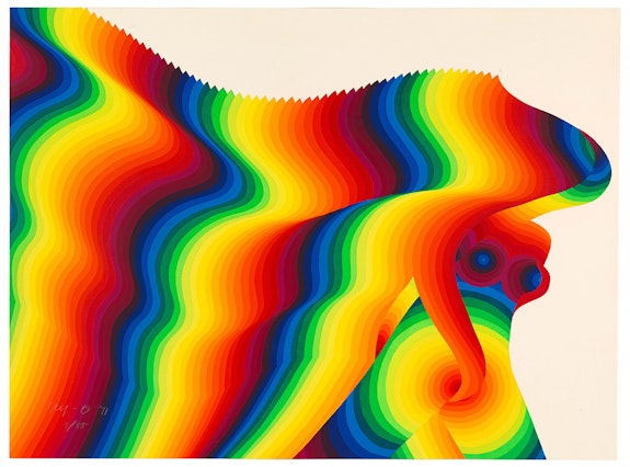 Ay-Ō 靉嘔, rainbow night 9, from the series, “Rainbow Passes Slowly”, Showa era, 1971. Silkscreen; ink on paper, 21 7/16 × 28 15/16 inches. Courtesy of Ay-Ō, National Museum of Asian Art, Smithsonian Institution, Washington, DC: Gift of Margot Paul Ernst in memory of Mr. and Mrs. Norman S. Paul. © Ay-Ō.
