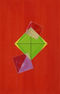 Dorothea Rockburne, <em>The Cross is in the Center, Tintoretto</em>, 1988–89. Watercolor and gold leaf on prepared acetate, 93 x 59 5/8 inches. Parrish Art Museum, Water Mill, N.Y. Gift of Susanne Emmerich in Memory of André Emmerich.