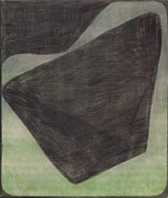 Leopold Strobl, Untitled, 2020. Graphite and colored pencils on newsprint clip mounted on paper, 4.3 x 3.6 inches. Courtesy Ricco Maresca, New York.