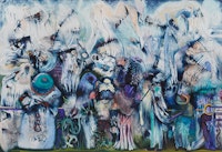 Ali Banisadr, <em>Queen of the Night</em>, 2022. Oil on linen, 82 x 120 inches. © Ali Banisadr. Courtesy the artist and Victoria Miro.