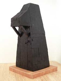 Whiting Tennis, “Boogeyman,” (2007), plywood and hot melt tar. 83 x 44 x 32 in.