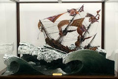 Yinka Shonibare, MBE, La Meduse [detail] (2008). Wood, foam, plexiglas, Dutch wax-printed fabric, and acrylic paint.  83 1/2