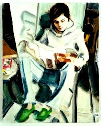  "E.P. reading (self-portrait)," 2005. Oil on board. 10 x 8 in. 25.4 x 20.3 cm Collection David Teiger. Courtesy Sadie Coles HQ, London.