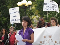 Constance DeCherney, Board Chair, New York Abortion Access Fund, during a vigil for Dr. George Tiller on June 1, 2009. Photo by NARAL Pro-Choice.

