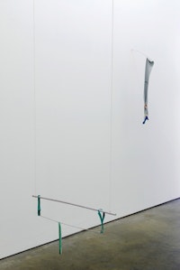 Quiet Revolution installation view at Milton Keynes Gallery. (“Strings, elastic and sticks”, 2008 & “Rubber, fly-line, blue and a twig”, 2008, both by Margrét H Blöndal). Photo by Andy Keate. Courtesy Milton Keynes Gallery
