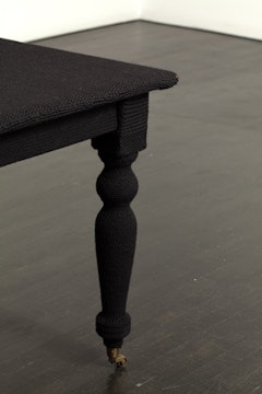 Quentin, 2009 (detail). Wood table and wool. 83 by 29 by 38 inches. Courtesy of On Stellar Rays.