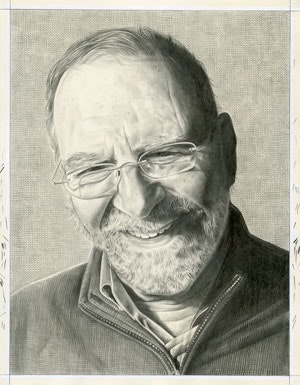 Portrait of Leonard Lopate. Pencil on paper by Phong Bui.