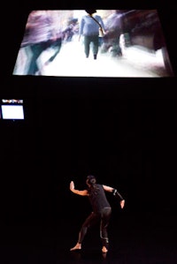Melissa Guerrero in <em>Blocks of Continuality/Body, Image, and Algorithm.</em> Photo by Yi-Chun Wu.