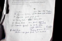 Notes on an actor’s script on football choreography. Photo by Jude Domski.