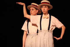 Cori Olinghouse and Eva Schmidt in Olinghouse’s  The Animal Suite: Experiments in Vaudeville and Shapeshifting.  Photo by Bill Herbert, courtesy Danspace Project.