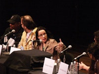 Acting Up panel discussion on activist music. Chuck D, Jeananne Garafalo, and Steve Earl. Photos by Yony Leyser.  