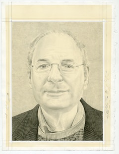 <i>Portrait of Charles Bernstein. Pencil on paper by Phong Bui.</i>